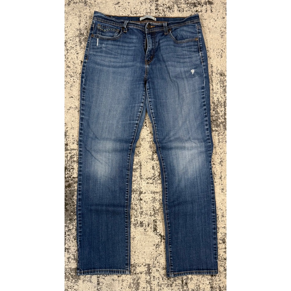 Levis 505 Womens 12M Blue Straight Leg Stretch Jeans Distressed Denim